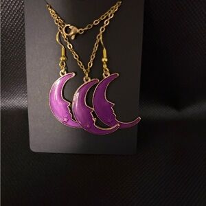 Mystical Purple Moon Necklace and Earring Set